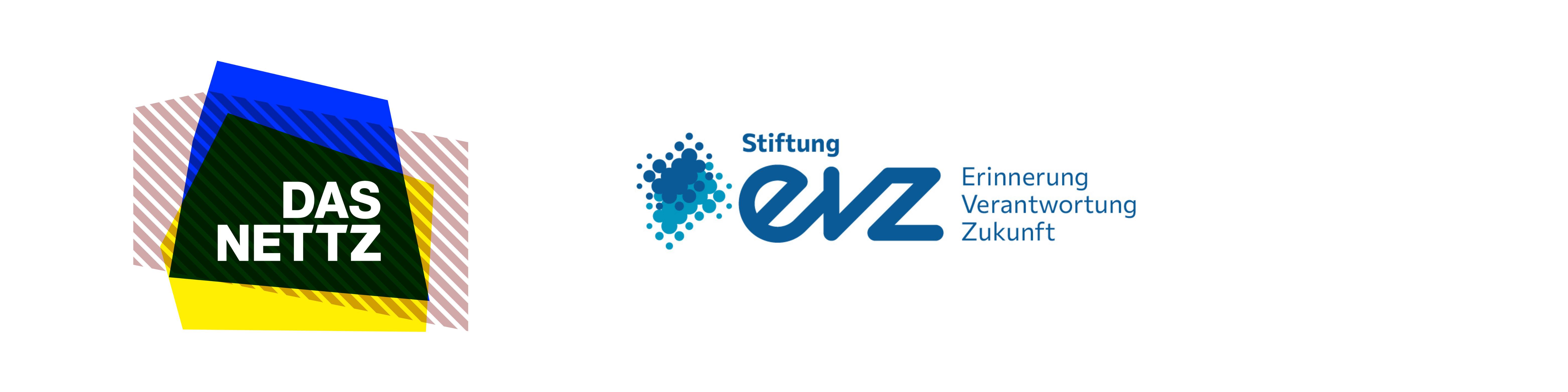 Das Logo von Das NETTZ auf der linken Seite und das Logo von der Stiftung EVZ auf der rechten Seite. 