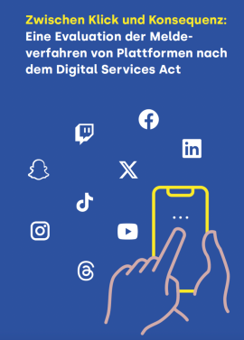 Zwischen Klick und Konsequenz: Cover der Studie mit Titel und verschiedenen kleinen Icons mit den Logos von Online-Plattformen wie Instagram, Tiktok etc.